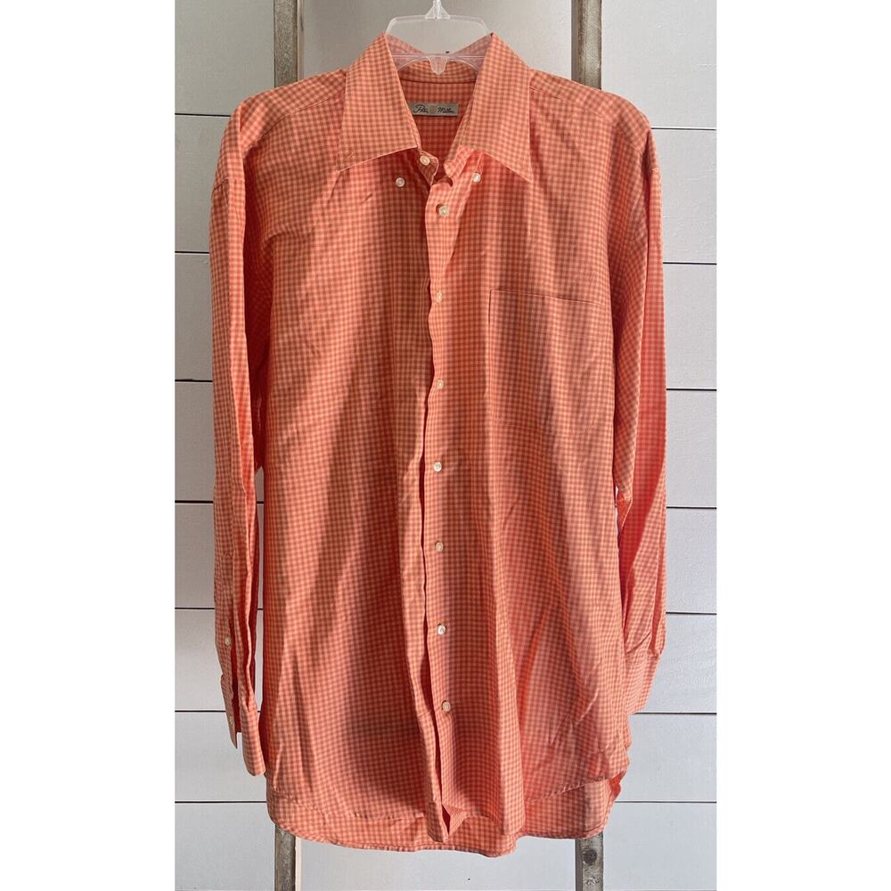 Peter Millar Men's Button Down Shirt 100% Cotton Orange Gingham Long Sleeve L